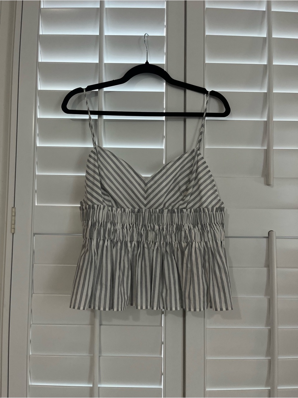 Express Gray & White Striped Smocked Cami